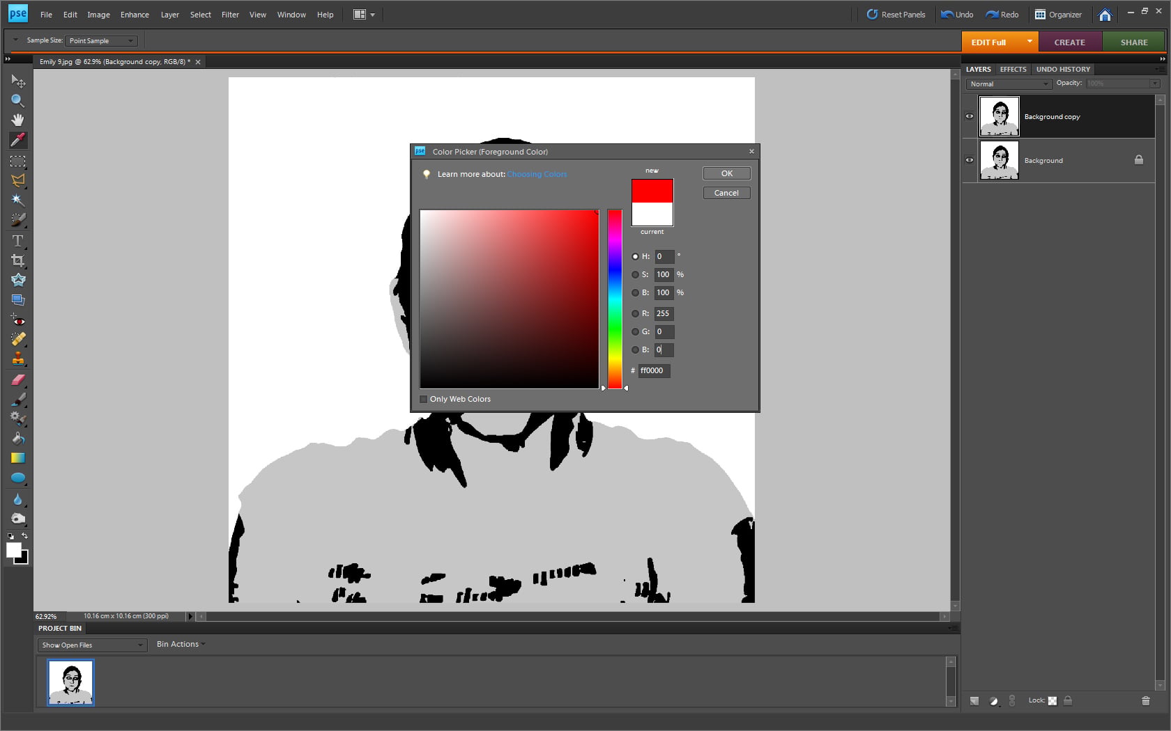Choosing the colours screenshot