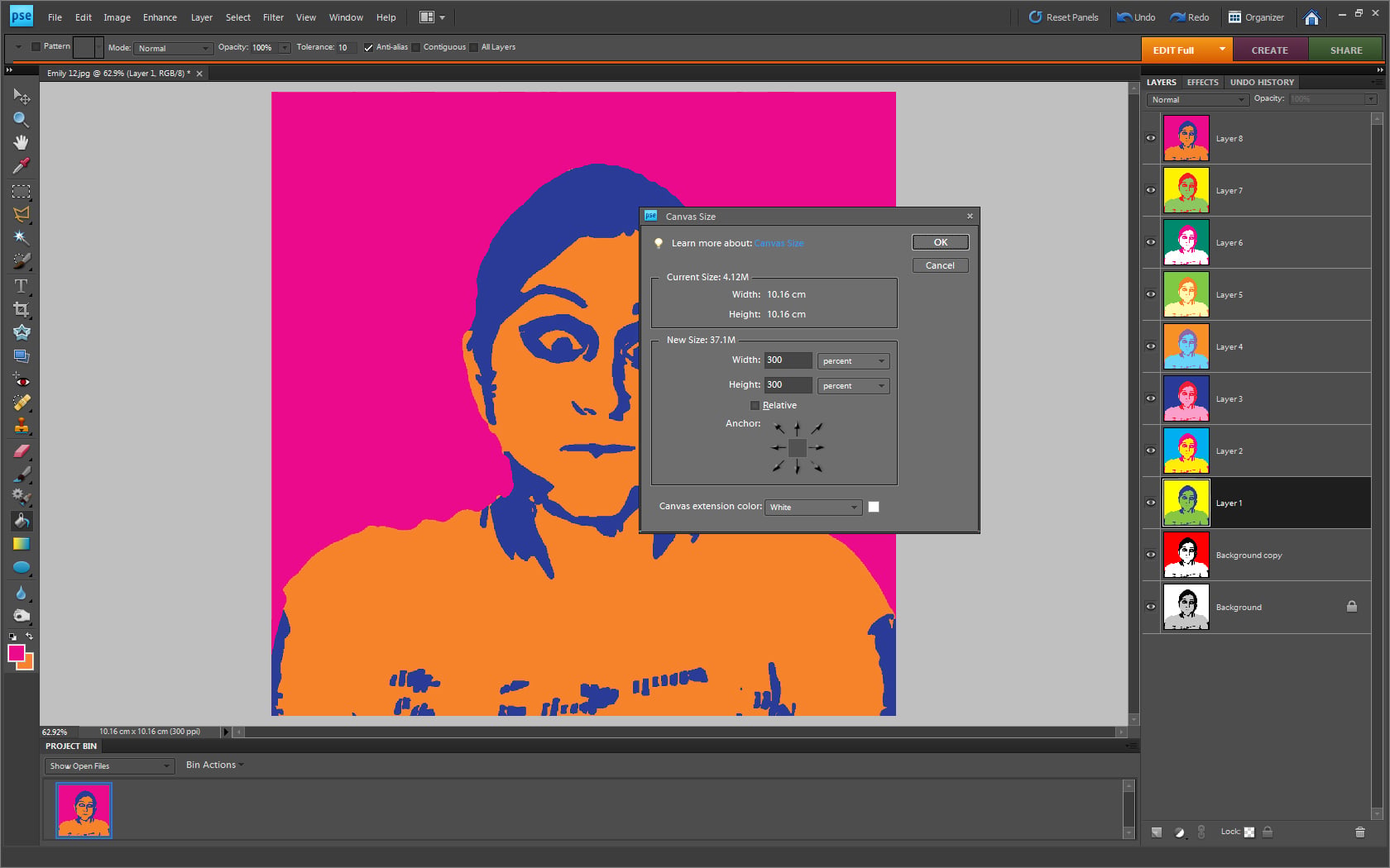Enlarging the canvas screenshot