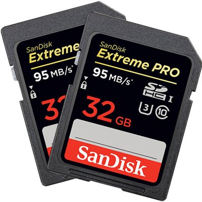 SanDisk 32GB Extreme Pro 95MB/Sec SDHC Card Twin Pack