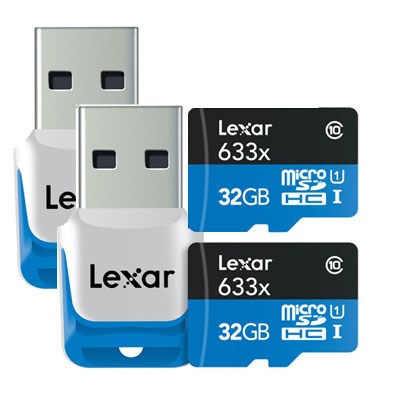 Lexar 32GB microSDHC UHS-1 (633x) Memory Card with Reader - Twin Pack