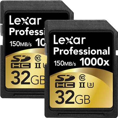 Lexar 32GB 1000x (150MB/Sec) Professional UHS-II SDHC Card - Twin Kit