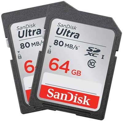 SanDisk 64GB Ultra 80MB/Sec SDXC Card - Twin Pack