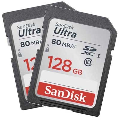 SanDisk 128GB Ultra 80MB/Sec SDXC Card - Twin Pack