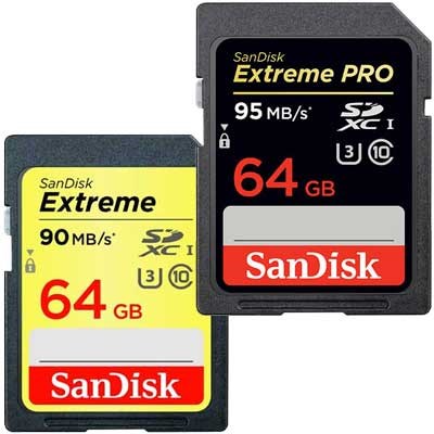Sandisk 64GB Extreme and Extreme pro SD card