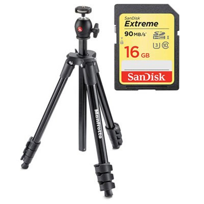 SanDisk 16GB SDHC Card and Manfrotto Tripod Bundle