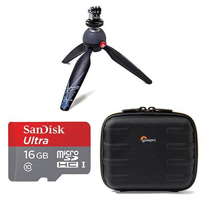 Lowepro Hard Case, Manfrotto Mini Tripod and SanDisk 16GB Ultra 80MB/Sec microSDHC Card