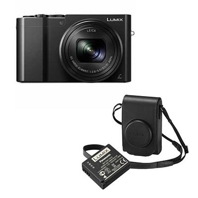 Panasonic LUMIX DMC-TZ100 (Black) with Leather Case (Black) and Battery Kit