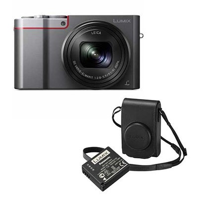 Panasonic LUMIX DMC-TZ100 (Silver) with Leather Case (Black) and Battery Kit