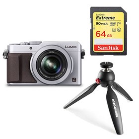 Panasonic LUMIX DMC-LX100 (silver) with SanDisk 64GB 90MB/Sec SDXC and Manfrotto PIXI Tripod