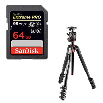 Manfrotto MK190XPRO4 Tripod plus XPRO Ball Head and SanDisk 64GB Extreme Pro Card