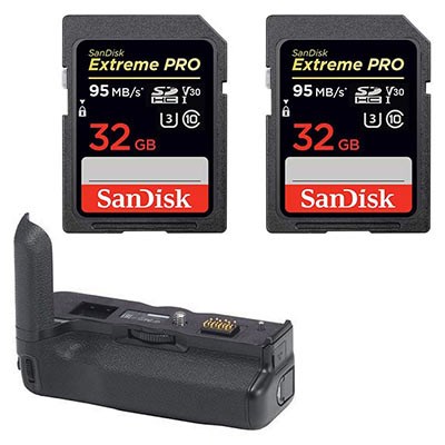 Fujifilm X-T3 VPB-XT3 Battery Grip plus SanDisk 32GB Extreme Pro 95MB/Sec SDHC Card Twin Bundle
