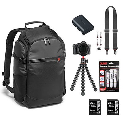 Manfrotto Backpack + Canon LP-E6N + GorillaPod + Peak Design Strap + 2 Lexar 32GB SD + Cleaning Kit