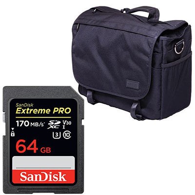 Calumet Messenger Bag - Medium - Black + SanDisk 64GB Extreme PRO 170MB/Sec UHS-I SDXC Card