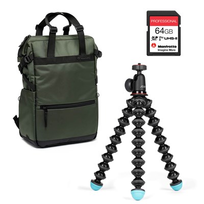 Manfrotto Street Convertible Tote + 64GB (280MB/s) UHS-II SDXC Card + JOBY GorillaPod Custom 1K Kit