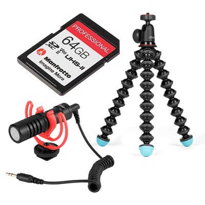 JOBY Wavo Mobile + GorillaPod Custom 1K Kit + Manfrotto Pro 64GB (280MB/s) UHS-II SDXC Card