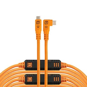 TetherTools TetherPro Optima 10G USB-C to USB-C Straight to Right 31ft (9.4m) - High-Visibility Oran